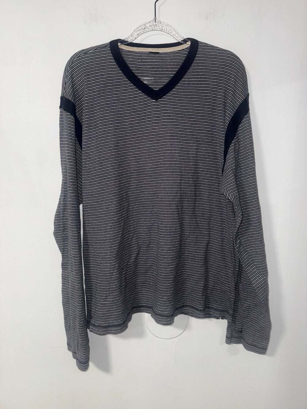 Tommy Jeans Striped V-Neck Long Sleeve Tee Size XXL Black White Cotton